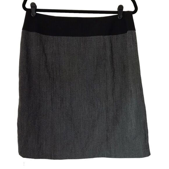 Worthington Skirt Size 14 Grey Straight With Black Wide Waistband Kick Split - Picture 1 of 10